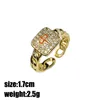 Wedding Rings Tiny Chinese Lucky Mahjong For Women Full Crystal 24K Gold Finger Opening Ring Aesthetic Jewelry Bijoux Femme