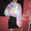 Women's Fur Women's Tie Dyed Colorful Waist Imitation Coat Shirt Female Autumn Winter High Collar Loose Half Zipper Plush Pullove