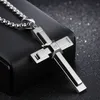 Large Cool Stainless Steel CZ 3D Cross Pendant Necklace For Mens Fashion Rolo Chain 3mm 24inch XMAS Gifts