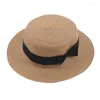 Cappelli larghi 2022 Simple Summer Women Beach Hat Female Casual Panama Lady Brand Flat Bowknot Cap Girls Sun Sun