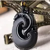 Pendant Necklaces High Quality Natural Obsidian Stone Necklace Hand-Carved China Ruyi Good Lucky For Men Women Jewelry