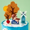 Świąteczne zapasy wszystkiego najlepszego z okazji urodzin Cake Topper Ornaments parasol przytula ojciec córka Windmill Castle Party Dekoracja piekarnia piekarnia