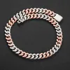 Plaqué or 15mm 16 pouces-24 pouces Dounle Couleurs Rose Argent Bling CZ Pierre Chaîne Cubaine Collier Bracelet Bijoux pour Hommes Femmes Bijoux De Mode