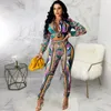 Moda estampada calças de duas peças femininas camisa casual e legging 2 peças conjuntos de roupas de manga comprida frete grátis