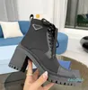 Black High Heels Boots Designer Triângulo Moda Moda Inverno Nylon Real Couro