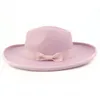 قبعة فيدورا للنساء اللطيفات الزفاف الوردي قبعات كنيسة الزفاف الشتاء الصوف بنما جاز قبعة