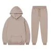 Herrspårsräder nya fleece jogger sport kostym kvinnliga spårdräkt huvtröjor avslappnad fast färg tjock pullover och lång byxa 2-stycke set hösten g221007