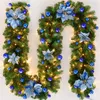 Dekorative Blumen, 2,7 m, Weihnachtsdekoration, Rattan-Kranz mit LED-Licht, künstliche Weihnachtsgirlande für Party, Kamin, Tür, Treppe, Heimdekoration