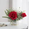 Fleurs décoratives Artificielle Rose Rose Blanc Hortensia Bureau Européen De Mariage Décorations Pour La Maison Faux Bonsaï Avec Wase En Céramique