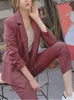Женские костюмы Blazers Женские весенние элегантные повседневные блейзерные брюки полосатые куртки карандаш Панты 2 куски