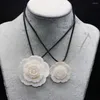 Kedjor Natural Shell Necklace Flower-Shaped White Pendant Leather Cord 2mm Charms For Elegant Women Love Romantic Gift