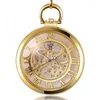 Pocket Watches Steampunk Mechanical FOB Watch Pendent Kettenskelett transparent Hohlmetall Vintage Clock Männer Relogio de Bolso