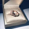 Anelli a grappolo Real 18k Rose Gold Origin Origine Natural 3 S Quartz Gemstone Gioielli da sposa Impostazione invisibile Box ovale