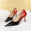 Thin Heel High Heel Light Mouth Pointed Patent Leather Color Contrast Color Gradient Women's Shoes Single Shoes High Heel Shoes