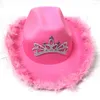 Chapéus de aba larga 2022 rosa cowgirl hat western tiara for women girl bap férias fantasia