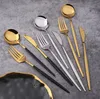 Golden Silver Western Dinnerware Durable Stainless Steel Flatware Knife Fork Soup Dessert Ice Cream Spoon Teaspoon Cutlery Tableware Home Restaurant SN6831