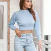 Women's Sweaters Rhombus Cropped Sweater For Women Knit Short Pullover O-neck Long Sleeves Hook Flower Hollow Jumper Top Casual