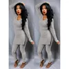 Women's Two Piece Pants Cotton Blended Leisure Sets Women's Long Sleeve Side Split Top And Rib Knit Tight Pencil Casual Streetwear