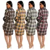 Frauen Mode Bequeme Baumwolle Plaid Mantel Hemd Kleid Drehen Unten Kragen Volle Hülse Bluse Kleid Casual Einreiher Lose Kurze vestidos