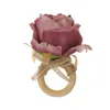 Servilleteros de flores de seda, decoraciones de boda, servilleta, hebilla, toallero, anillo de madera, mesa de Hotel, cena D8310