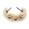 Decorative Flowers Flower Princess Headband Women Bride Rose Headdresses Floral Garland Crown Beach Hair Band Wedding Accessories