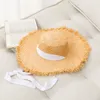 Wide Brim Hats Summer Women Beach Raffia Black White Ribbon Hand Weave Bow Hat Temperament Flat Cap Straw Women's Seaside