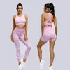 Yoga Outfit 2022 Donna 3 pezzi Set da palestra senza cuciture Abbigliamento Reggiseno sportivo Leggings Pantaloncini da allenamento Abbigliamento sportivo Pantaloni Busto L