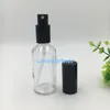 Botella de perfume de vidrio transparente con atomizador de rociador de niebla de plata negra dorada para fragancia
