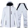 Jaquetas de esqui brancas puras de esqui com calças de alça de neve feminina vestir roupas de snowboard de traje de inverno à prova de vento à prova d'água para menina L221008