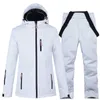 Skiing Suits Pure White Ski Jackets Strap Pants Women's Snow Wear Clothing Snowboard Suit Sets Waterproof Windproof Winter Costume For Girl L221008