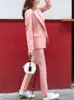 Women's Suits Blazers Fashion Korean Women Business Trousers Suit Long Sleeve Pink Blazer Jackets Pencil Pants 2 Pieces Set Femme Formal Outfits 221008