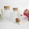 Conteneurs de bouteilles cosmétiques en plastique givré avec bouchons en liège et cuillère, masque de sel de bain, bouteilles d'emballage de crème en poudre, pots de rangement de maquillage