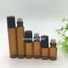 3ml 5ml 10ml Cam Şişeler Üzerinde Rulo Amber Parfüm Esansiyel Yağ Şişesi Paslanmaz Çelik Top Silindir