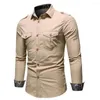 Men's Casual Shirts Fashion Men's Tooling Jacket Epaulette Pocket Mountaineering Outdoor Sports Classic Solid Color Denim Shirt