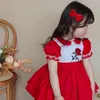 Abiti da ragazza Toddler Girls Princess Lace Red Dress Rosa ricamata per bambini Baby Lolita Soft Sundress 1-5 anni Festa di compleanno