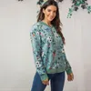 Kvinnorjackor Fashion Autumn Ladies Retro Ethnic Style Ink Floral Print dragkedja Tunna ytterkläder upp bombplan långärmad rund nackjacka