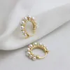 Stud Earrings Metallic Imitation Pearl Hoop For Women Girls Modern Elegant Design Lightweight Valentines Day Birthday Gift