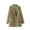 Women's Suits 2022 Ins Women Khaki Blazer Coat Vintage Notched Collar Pocket Fashion Female Casual Chic Tops