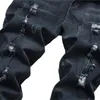 Jeans masculinos Men Black Ripped Marca Straight Slim Fit Pants Long Moda Male Hole Hole Tamanho 42 221008