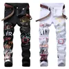 Mens Jeans High Street Fashion Night Club Black White Color Personal Designer Tryckta män Punk Pants Skinny Hip Hop 221008