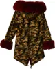 Punhos luxuosos de peles femininas camuflagem de bandeira de vinho da Parka Red Lined Women Women Winter Coast