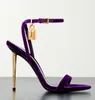 Sandálias de salto agulha de marcas elegantes sapato feminino designer de moda cetim ouro cadeado vestido sapatos de alta qualidade couro genuíno faixa estreita sandália feminina de salto alto