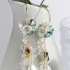 Boucles d'oreilles pendantes Lifefontier coréen élégant vert cristal perle longue gland pour les femmes fleur pétale goutte bijoux de fête de mariage