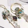 Boucles d'oreilles pendantes Lifefontier coréen élégant vert cristal perle longue gland pour les femmes fleur pétale goutte bijoux de fête de mariage