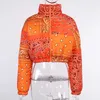 Kurtki damskie Bandana Print Druft Cothed Kurtka dla kobiet zimowy płaszcz moda odzież pomarańczowa ciepła gruba parkas Otwear Zip Up Bubble Płaszcz T221220