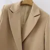 بدلات نسائية 2022 INS Women Khaki Blazer Coat Vintage أحرز جيب جيب الأزياء أنثى قمم أنيقة غير رسمية