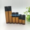 3ml 5ml 10ml Cam Şişeler Üzerinde Rulo Amber Parfüm Esansiyel Yağ Şişesi Paslanmaz Çelik Top Silindir