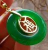 Pendant Necklaces Yellow Gold Plate Icy Green JADE FU Word Circle Donut Necklace