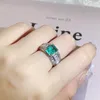 Ringos de cluster 2022 Moda Emerald Princesa Paraiba Anel para mulheres Double Full Diamond Crystal Engagement Anniversary Gift Jewelry