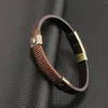 Charm Bracelets Retro Brushed Stainless Steel Bracelet Men And Women Brown Leather Wristband Vintage Gold Fashion Jewelry Accessories